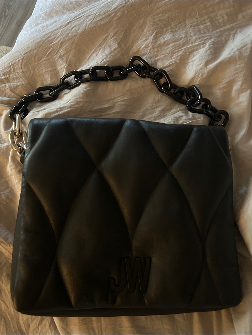 Jason Wu Black Quilted Leather Shoulder Bag with Chunky Chain